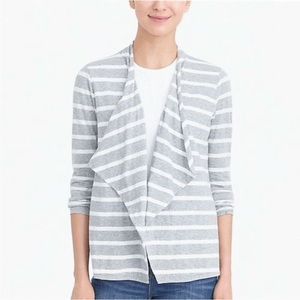 J. Crew Factory Gray White Striped Always Cascading Cardigan Sweater Size Large